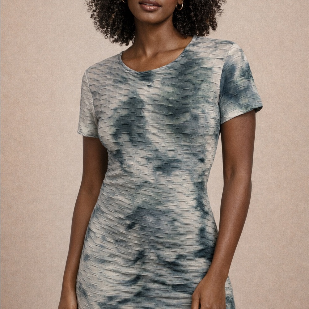 Ardene Blue and Gray Textured Short Sleeve Top